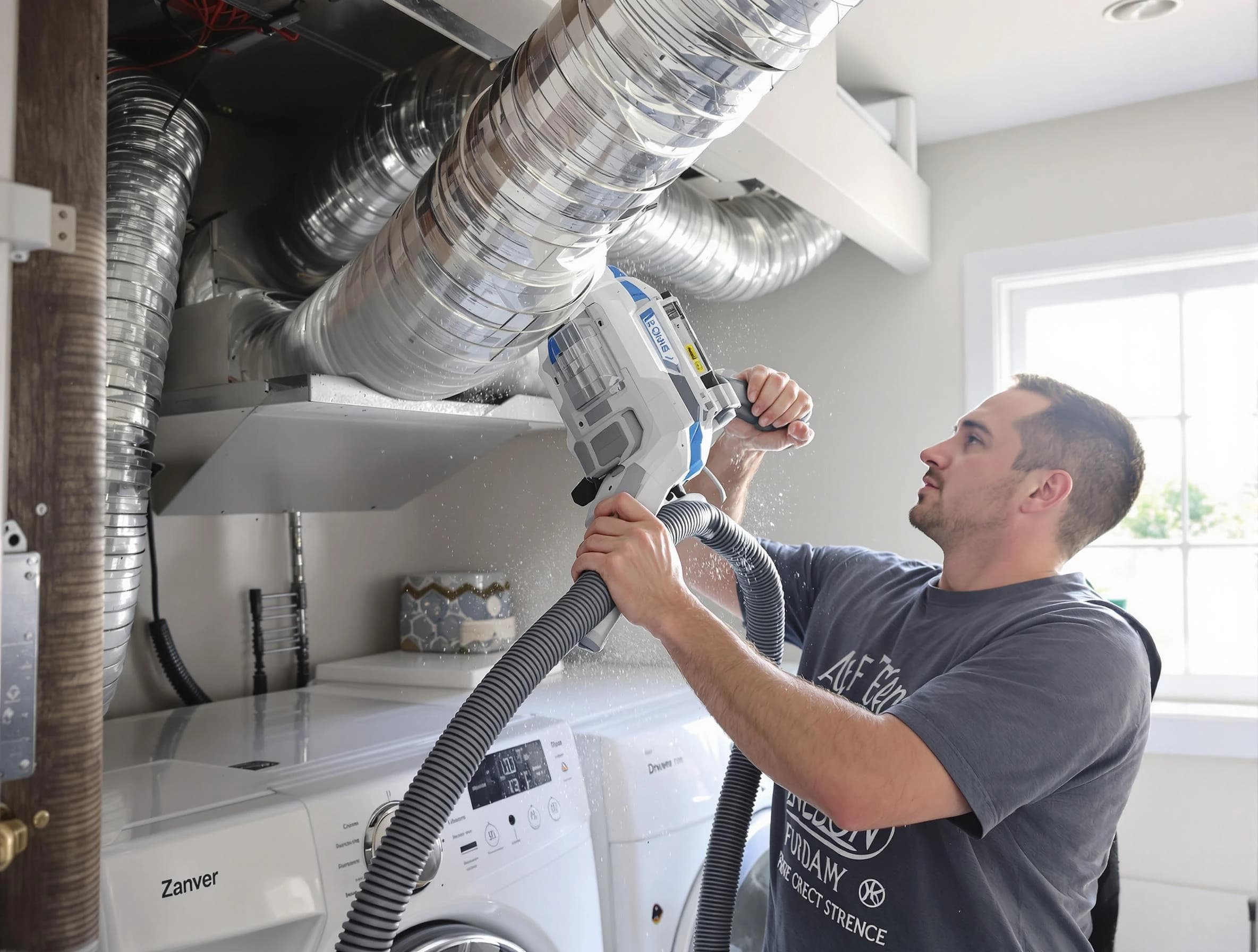 Slaughterville Dryer Vent Cleaning specialist cleaning deep within a dryer vent duct system in Slaughterville