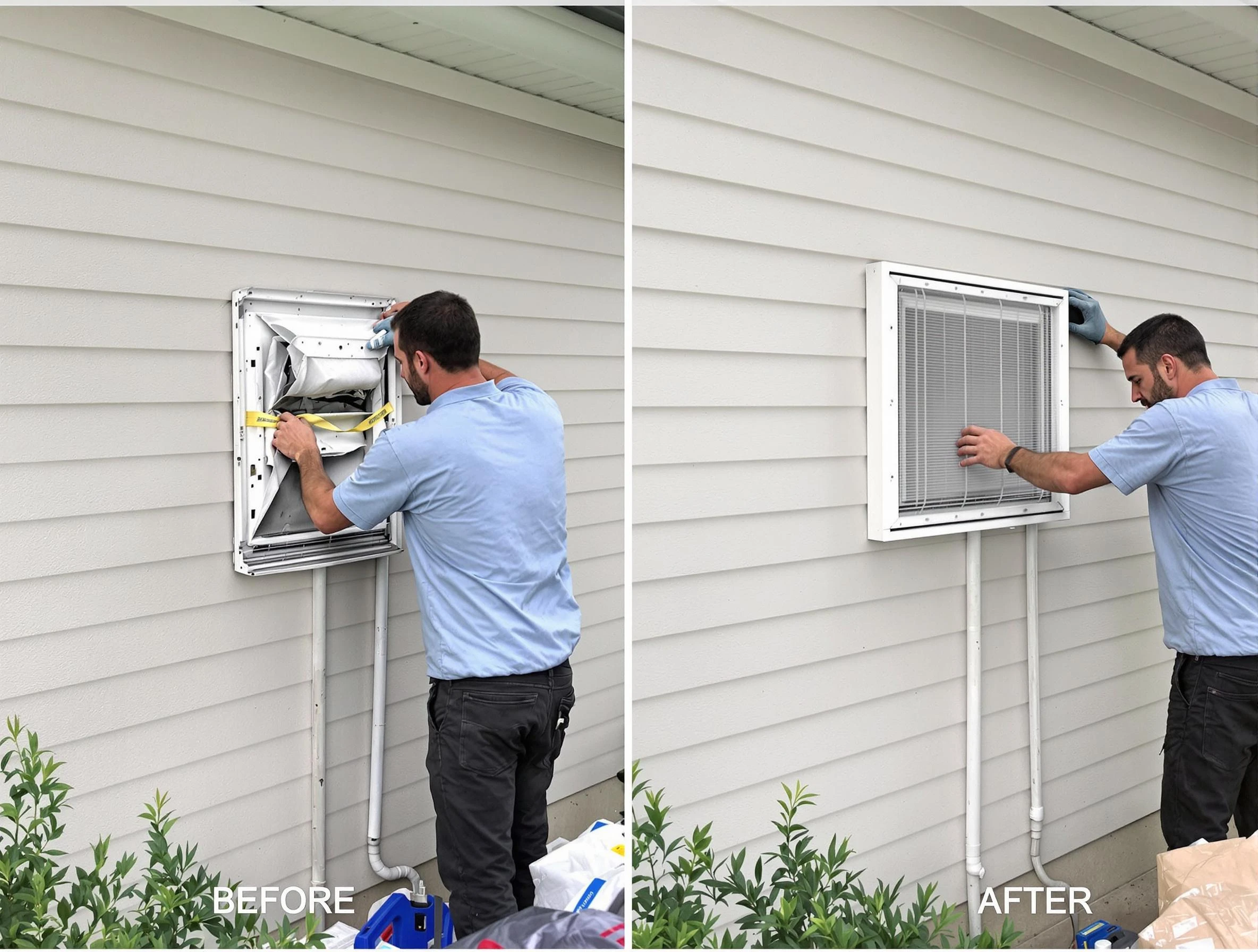 Slaughterville Dryer Vent Cleaning technician installing high-quality dryer vent cover at a residential property in Slaughterville