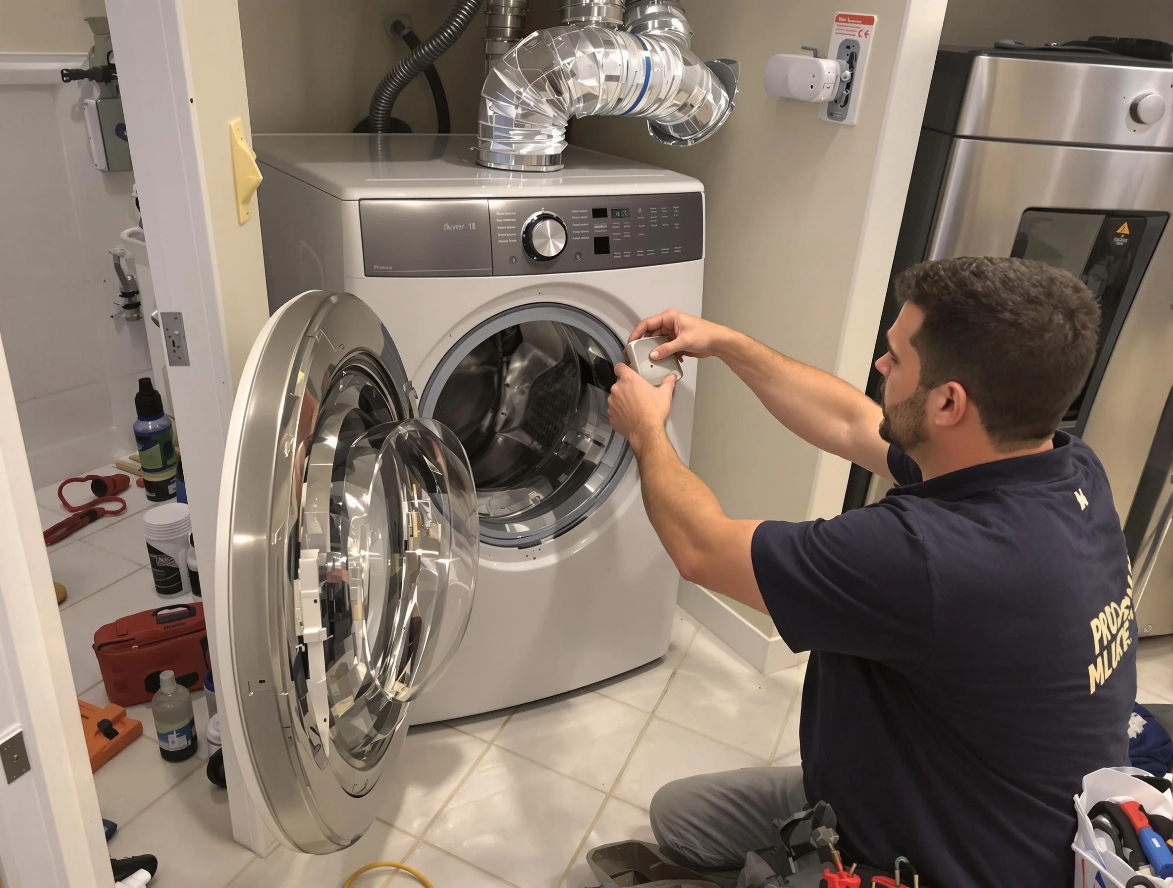 Slaughterville Dryer Vent Cleaning technician performing precise dryer vent hose installation in Slaughterville